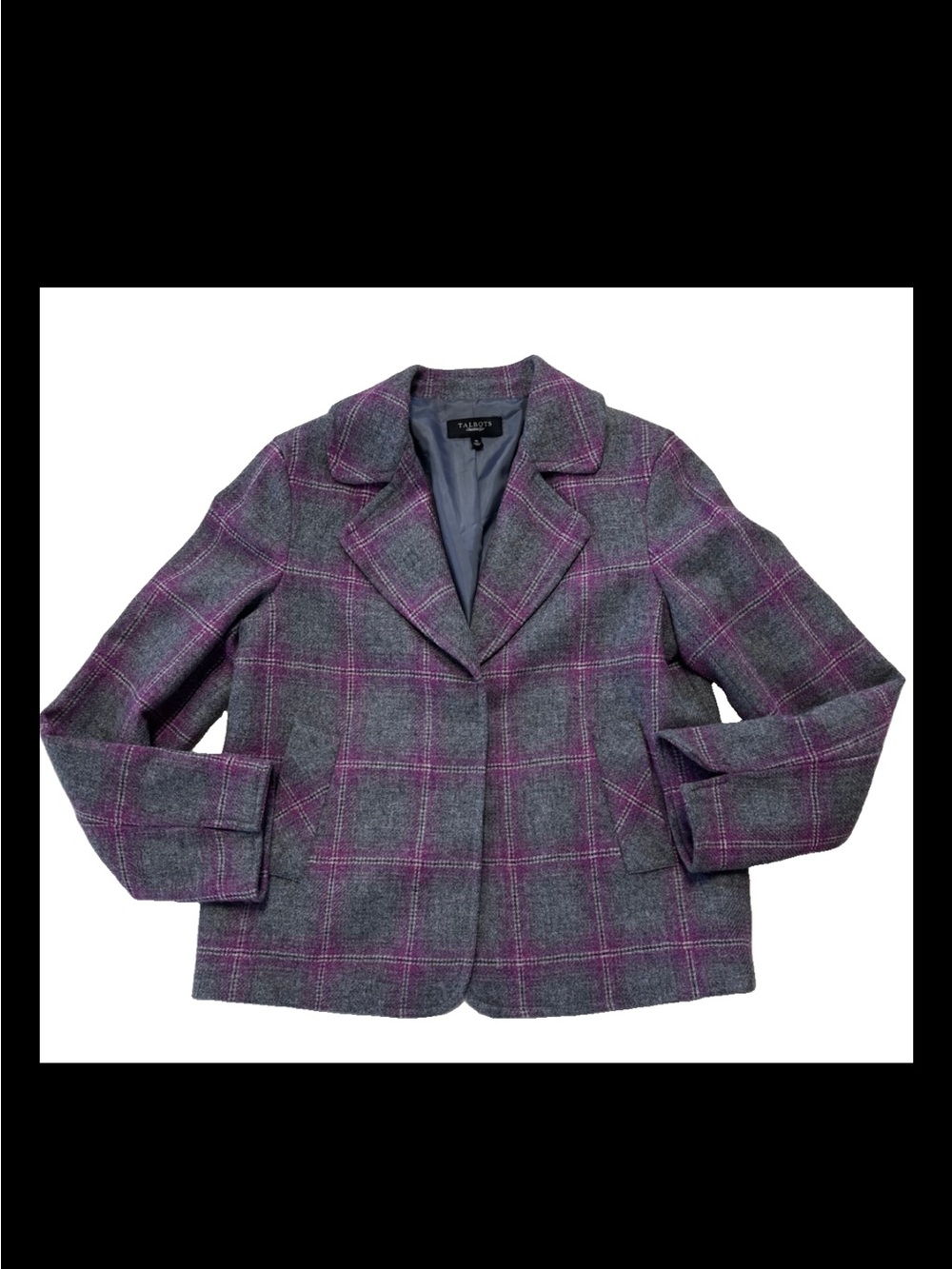 Talbots Wool Blend Lined Windowpane Plaid Blazer NWOT Size 10